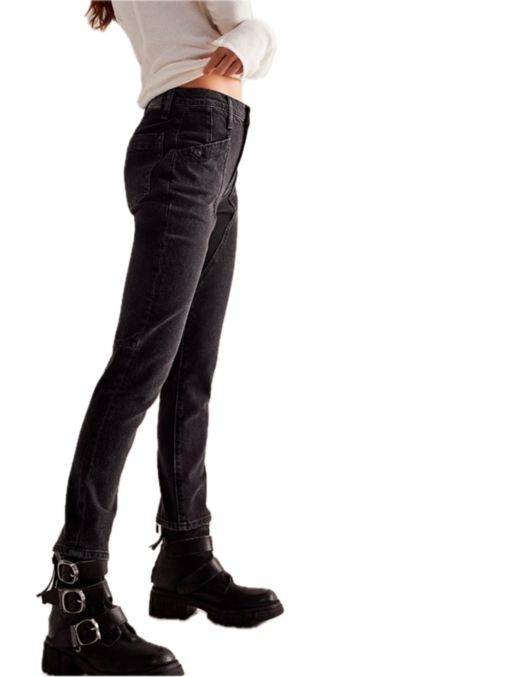 FREE PEOPLE We The Free High Rise Black Utility Jeans Size 30 Cropped